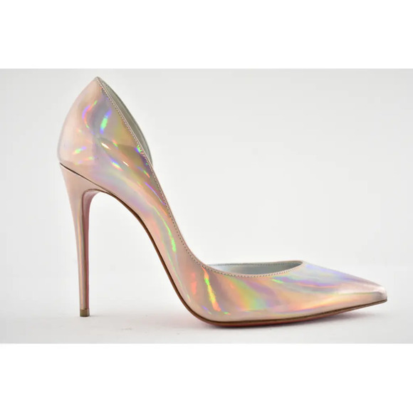 Christian Louboutin Iriza 100 Patent Psychic Wood Rose Iridescent Heel Pump 37 - Picture 2 of 10